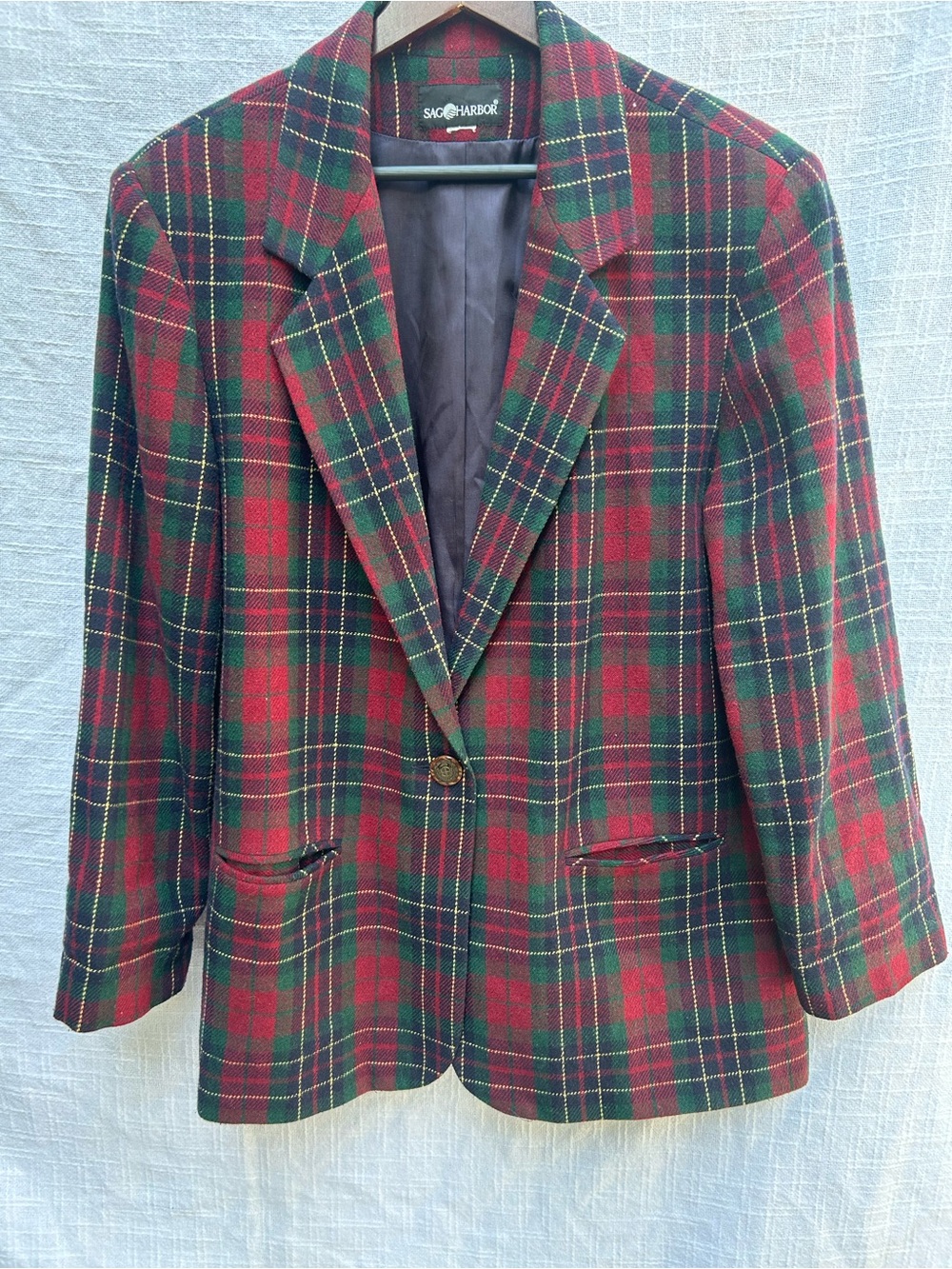 Sag Harbor Red and Green Plaid Sport Coat